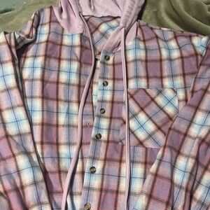 Plaid Button-Up Hoodie